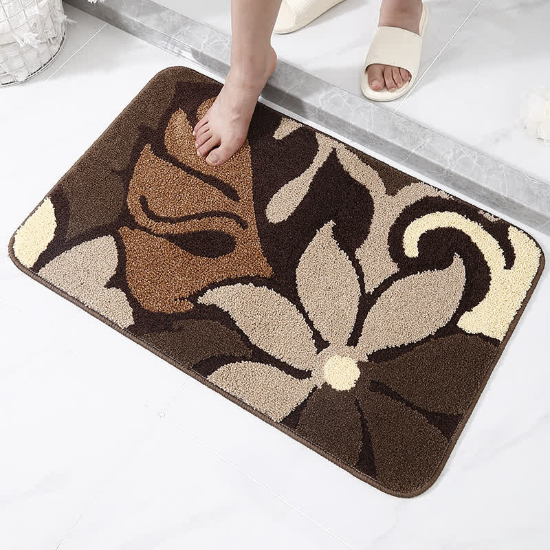 Leaf Print Imitation Cashmere Non-slip Absorbent Rug