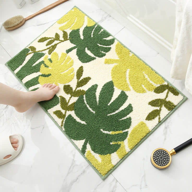Leaf Print Imitation Cashmere Non-slip Absorbent Rug