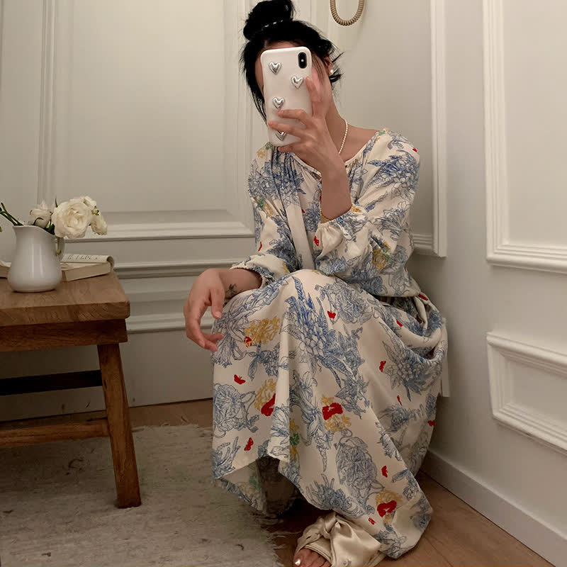 Pastoral Loose Satin Casual Nightdress - image 2