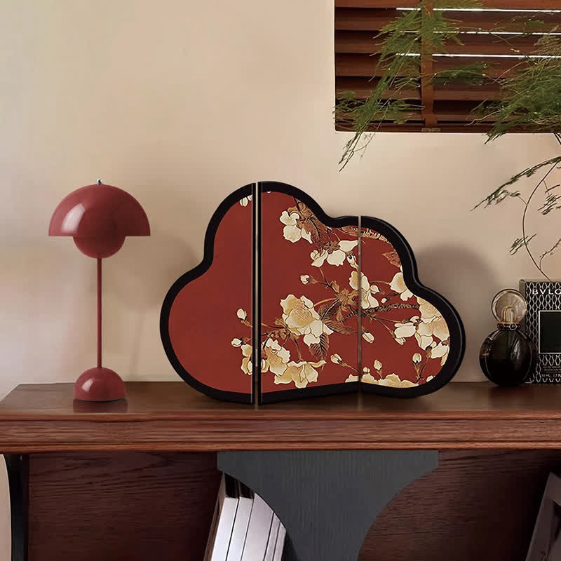 Cloud-shaped Floral Bird Foldable Screen Ornament