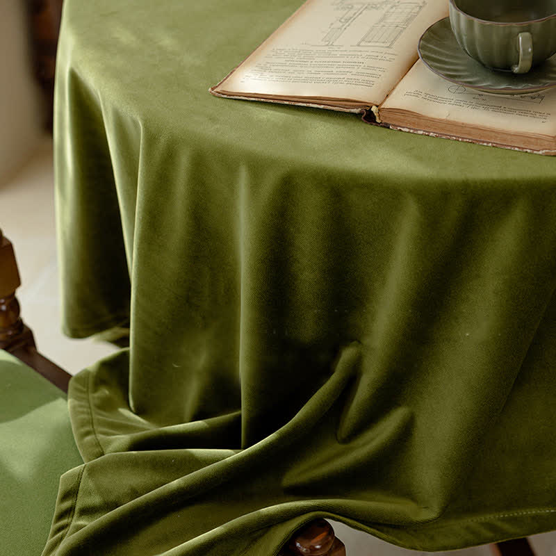 French Vintage Olive Green Velvet Tablecloth