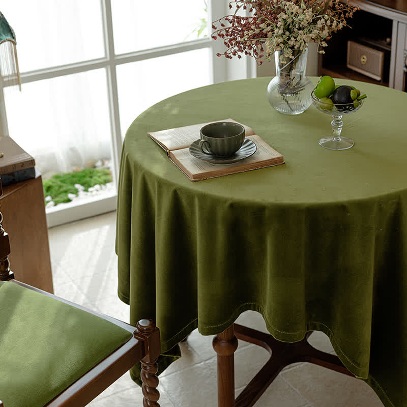 French Vintage Olive Green Velvet Tablecloth