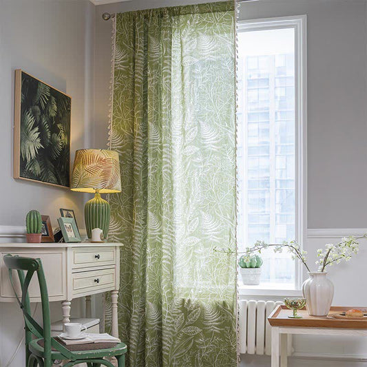Rustic Green Leaf Semi-Blackout Curtain
