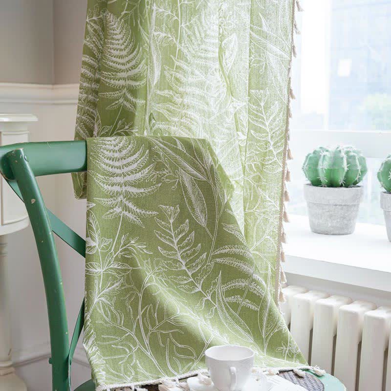 Rustic Green Leaf Semi-Blackout Curtain