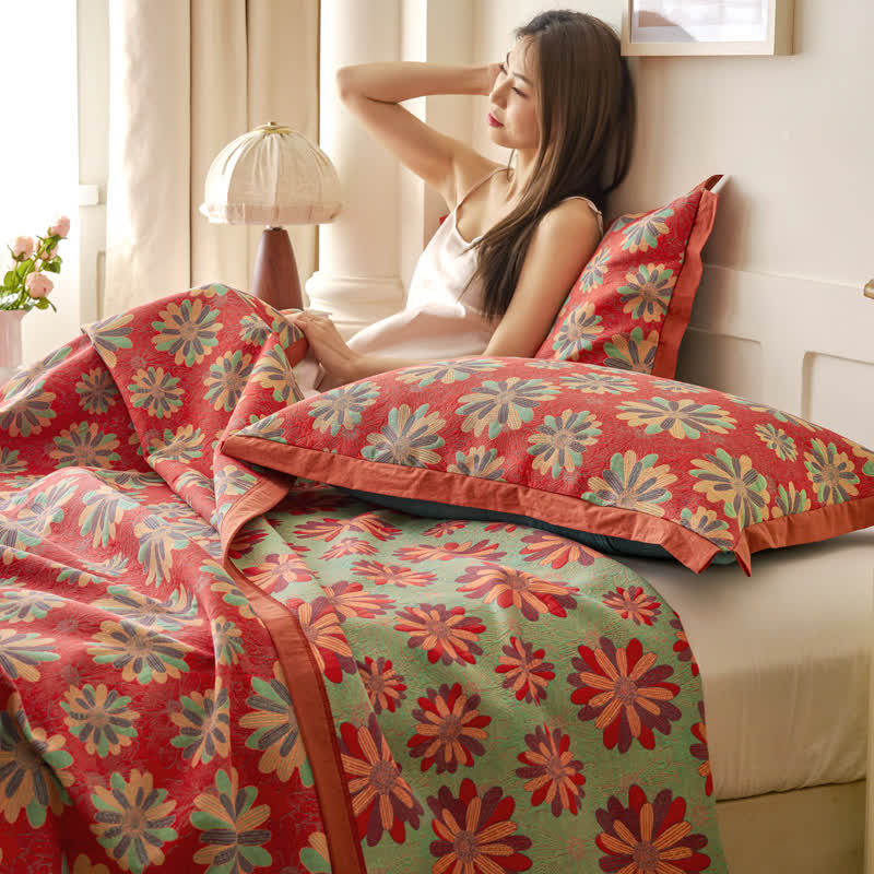 Colorful Daisy Cotton Gauze Jacquard Quilt