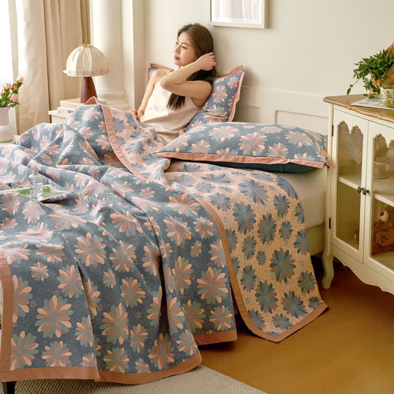 Colorful Daisy Cotton Gauze Jacquard Quilt
