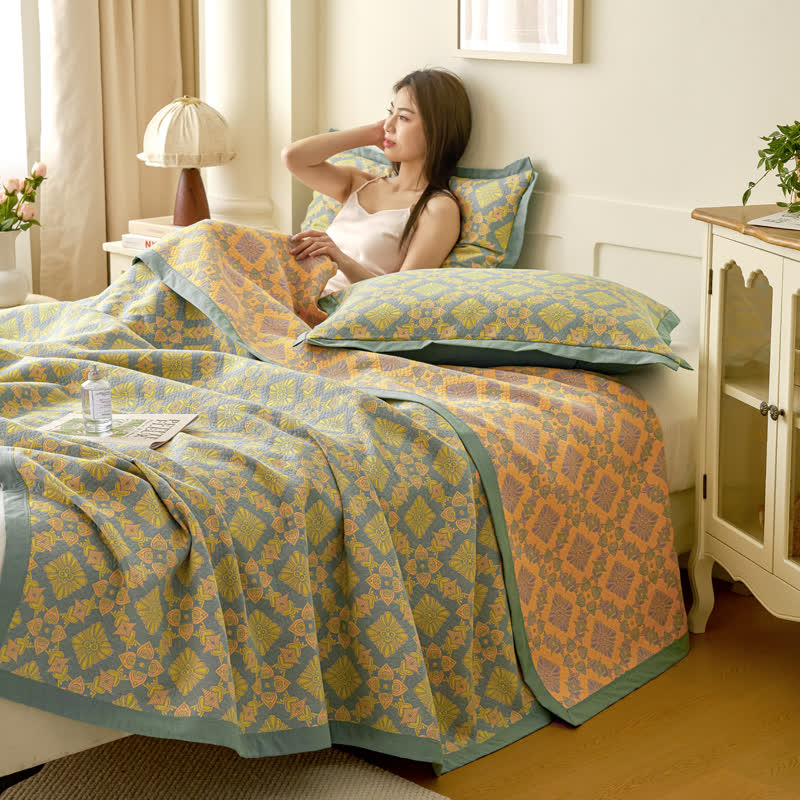 Retro Cotton Gauze Yarn-dyed Jacquard Blanket