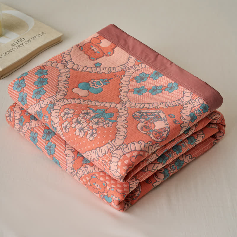 Double Layer Gauze Jacquard Bear Cotton Blanket