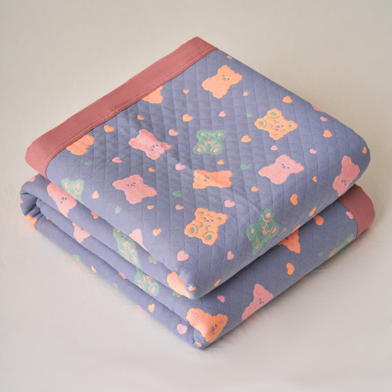 Jacquard Bear Cotton Gauze Reversible Blanket