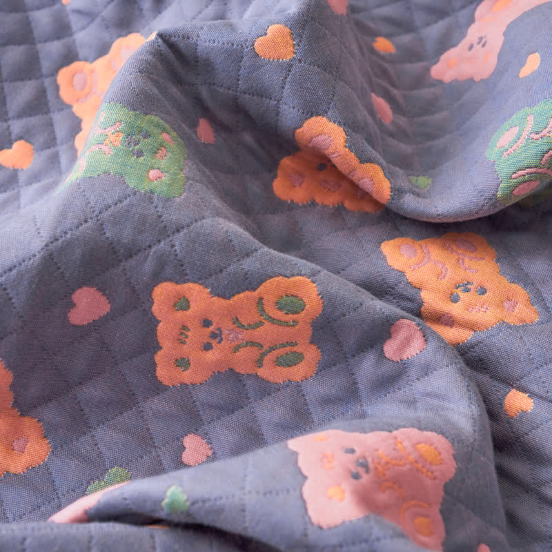 Jacquard Bear Cotton Gauze Reversible Blanket