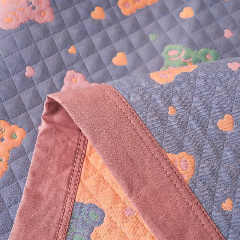 Jacquard Bear Cotton Gauze Reversible Blanket