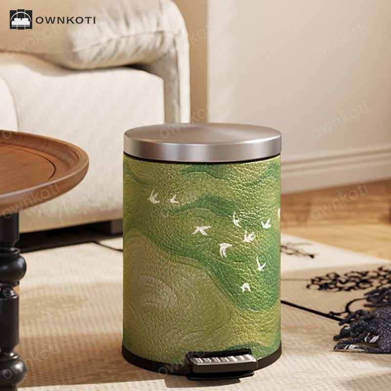 Luxurious Leather Rural Style Durable Trash Bin