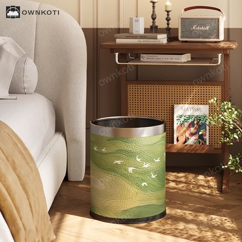 Luxurious Leather Rural Style Durable Trash Bin