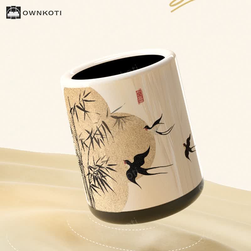 Floral Magpie Double Layer Trash Can