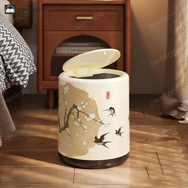 Floral Magpie Double Layer Trash Can