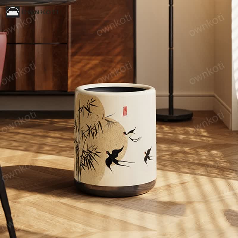 Floral Magpie Double Layer Trash Can