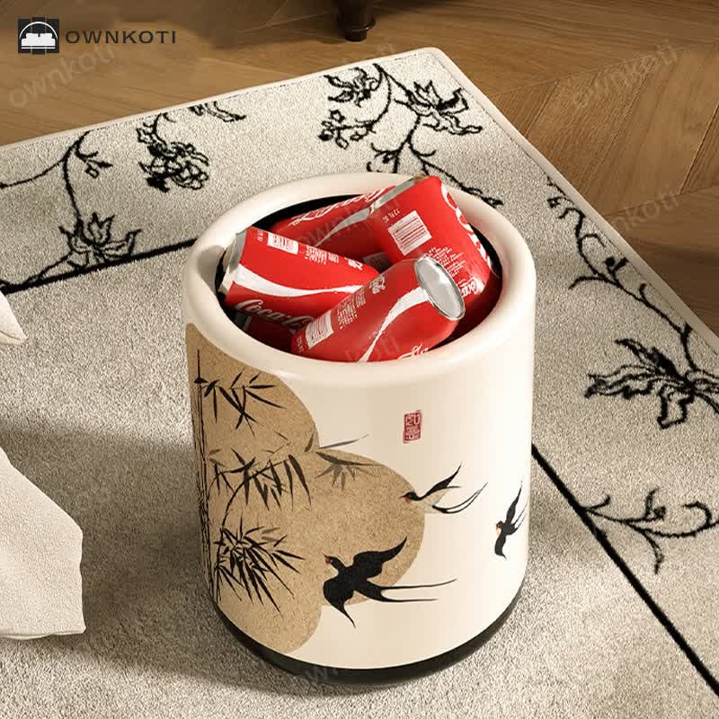 Floral Magpie Double Layer Trash Can