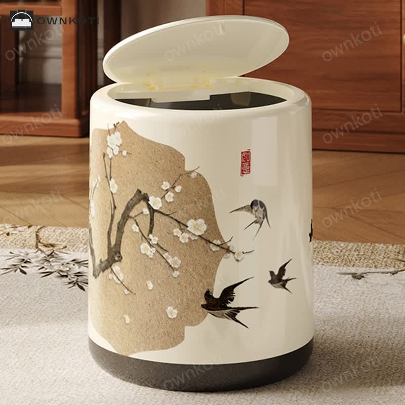 Floral Magpie Double Layer Trash Can