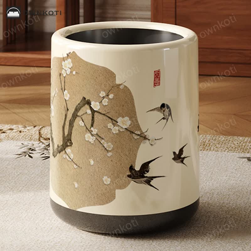 Floral Magpie Double Layer Trash Can