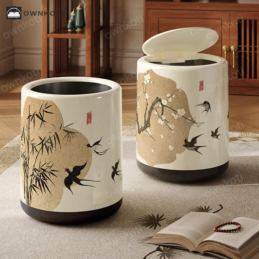 Floral Magpie Double Layer Trash Can
