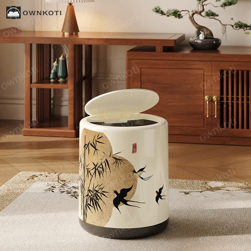 Floral Magpie Double Layer Trash Can