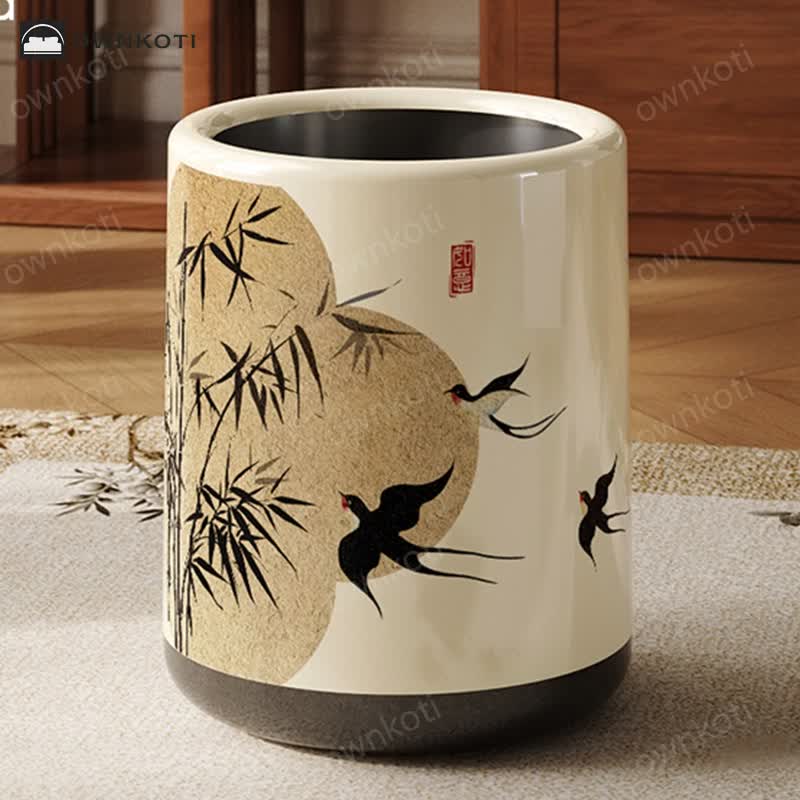 Floral Magpie Double Layer Trash Can