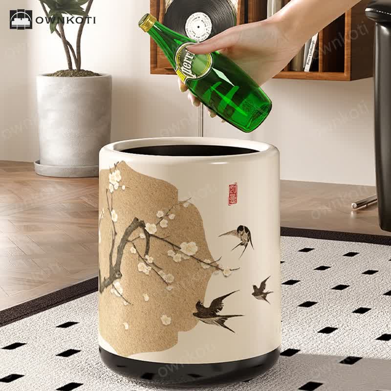 Floral Magpie Double Layer Trash Can
