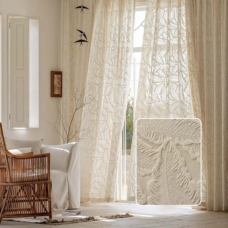 French Vintage Floral Leaf Sheer Gauze Curtain