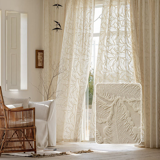 French Vintage Floral Leaf Sheer Gauze Curtain