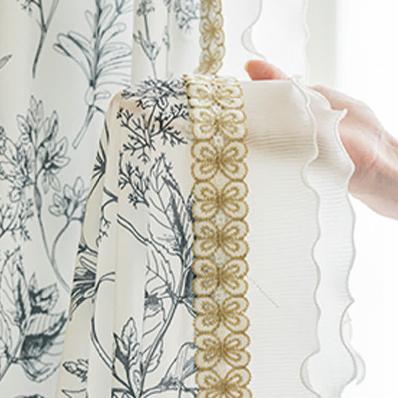French Rustic Style Pinecone Ruffle Gauze Curtain