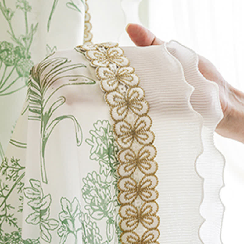 French Rustic Style Pinecone Ruffle Gauze Curtain