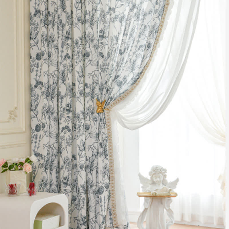 French Rustic Style Pinecone Ruffle Gauze Curtain