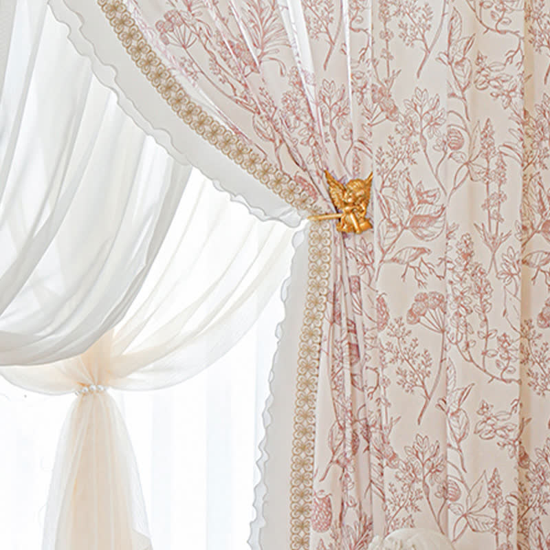 French Rustic Style Pinecone Ruffle Gauze Curtain