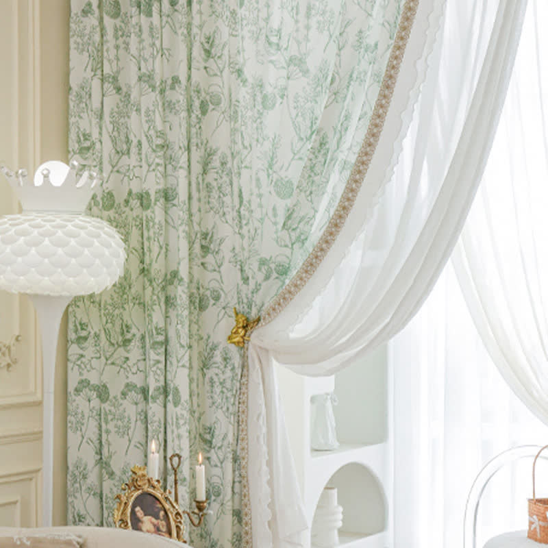 French Rustic Style Pinecone Ruffle Gauze Curtain