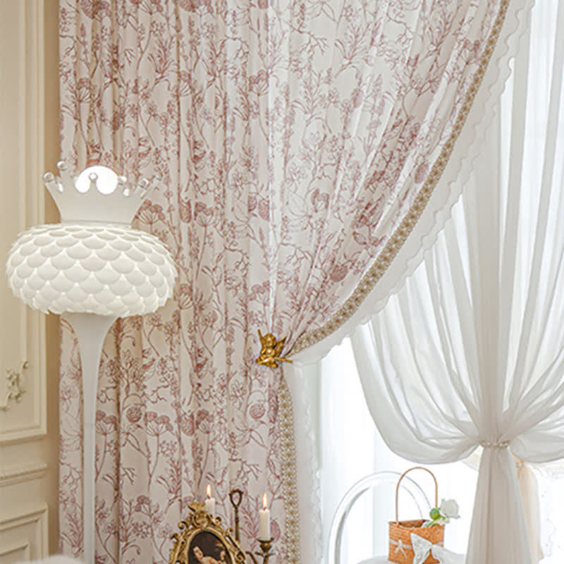 French Rustic Style Pinecone Ruffle Gauze Curtain