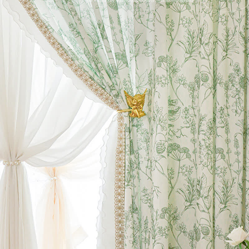 French Rustic Style Pinecone Ruffle Gauze Curtain