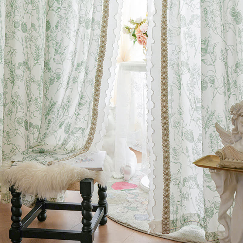 French Rustic Style Pinecone Ruffle Gauze Curtain