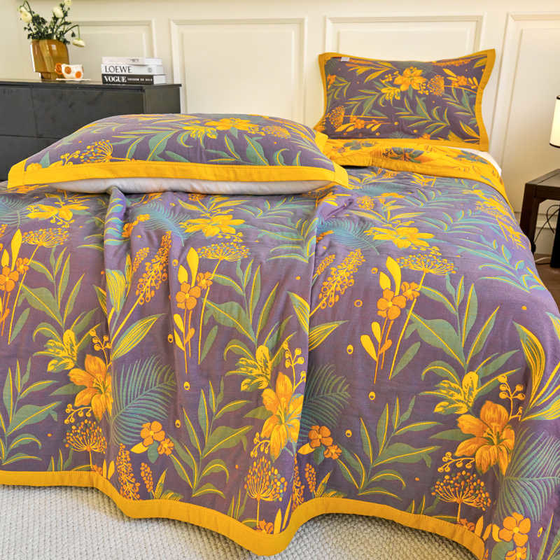 Three Layer Cotton Gauze Comfy Floral Quilt