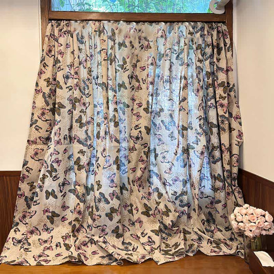 Rustic Butterfly Printed Cotton Linen Curtain
