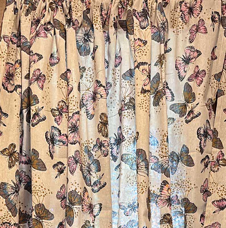 Rustic Butterfly Printed Cotton Linen Curtain