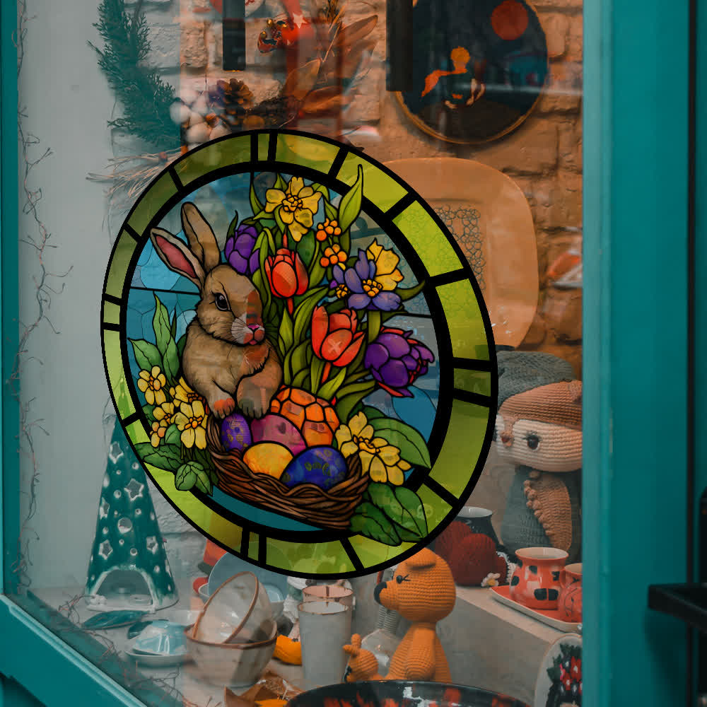 Removable Easter Bunny Stained Static Window Sticker