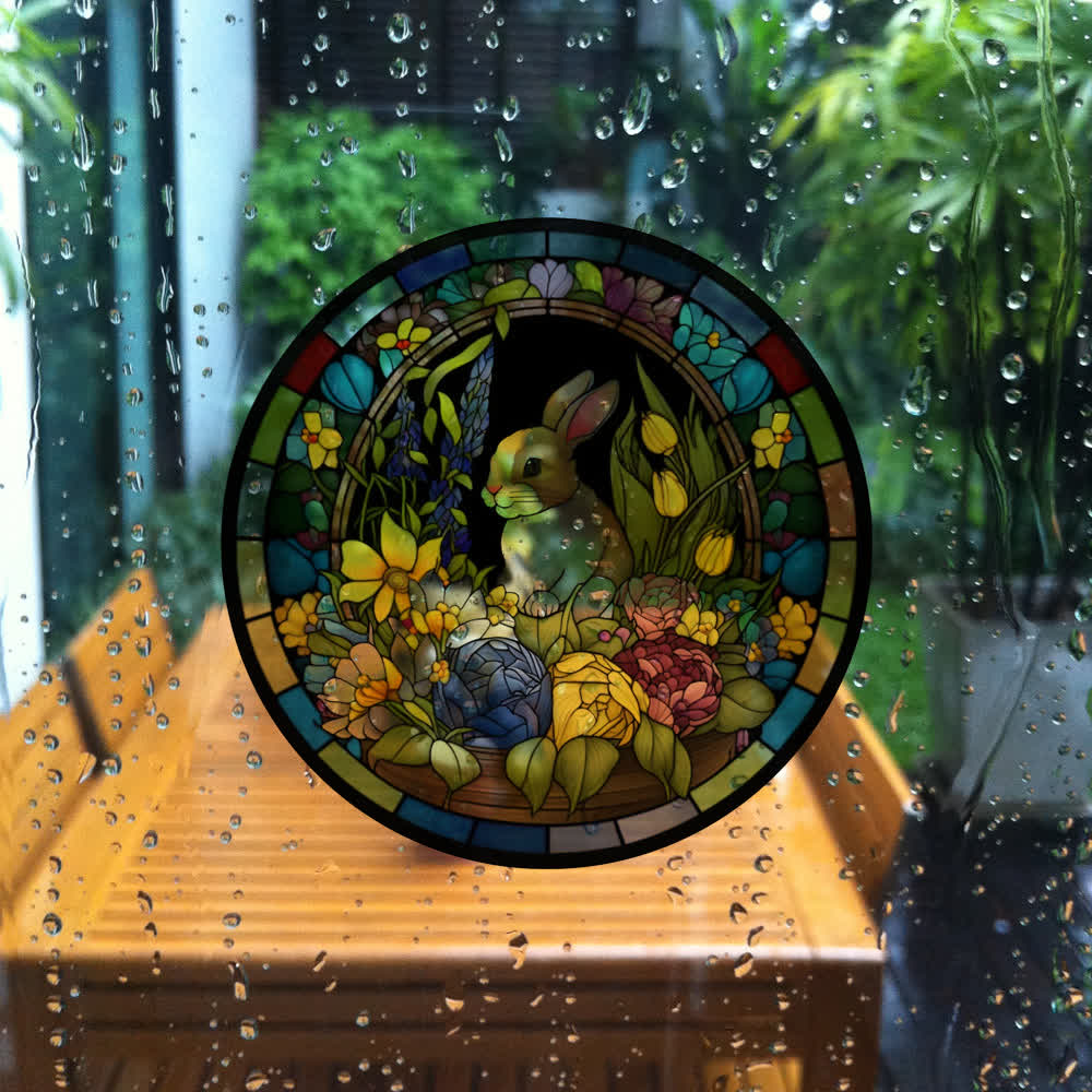 Removable Easter Bunny Stained Static Window Sticker
