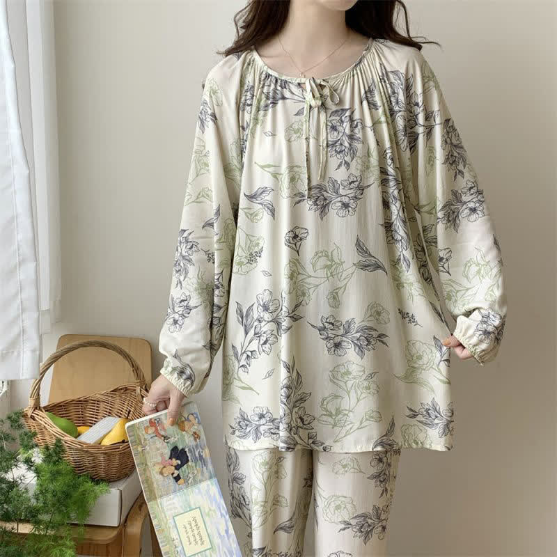 Round Neck Floral Butterfly Print Loungewear Set