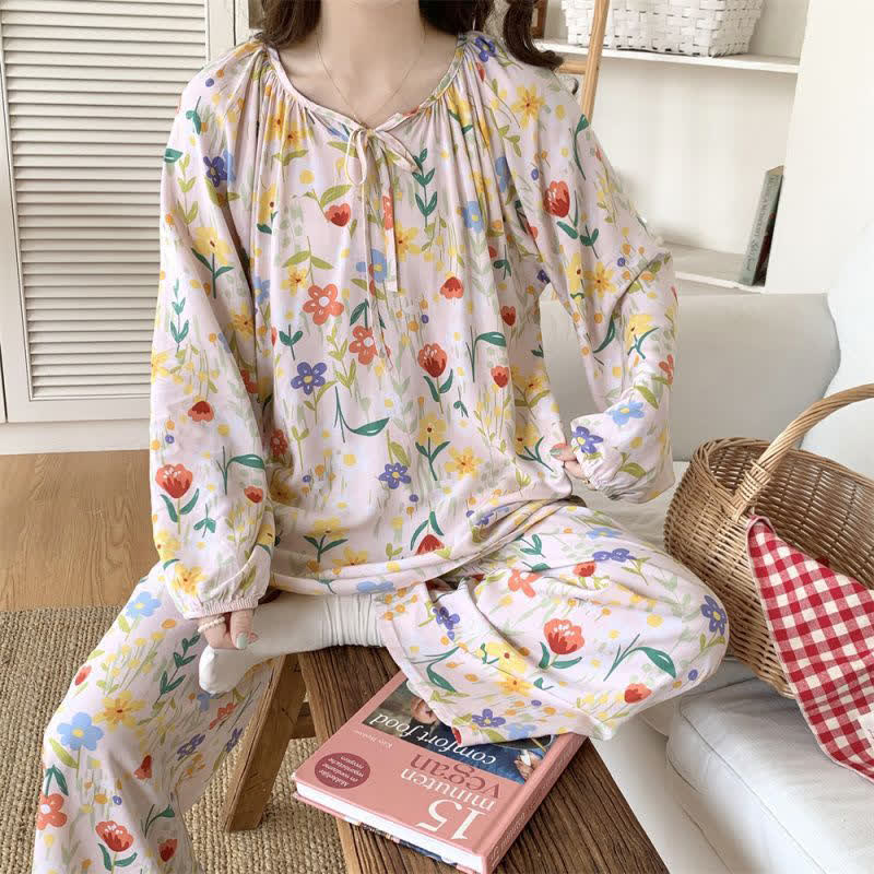 Round Neck Floral Butterfly Print Loungewear Set