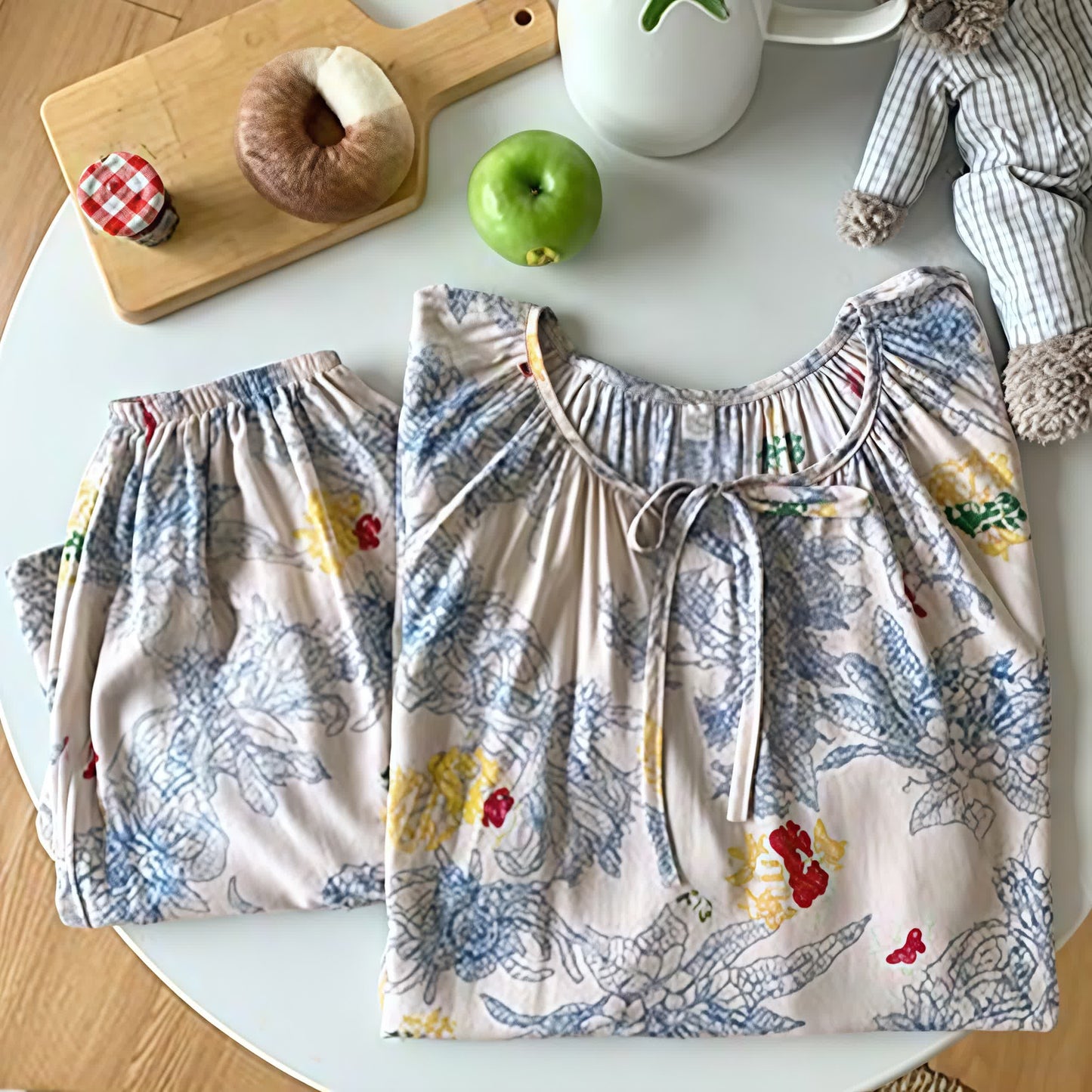 Round Neck Floral Butterfly Print Loungewear Set