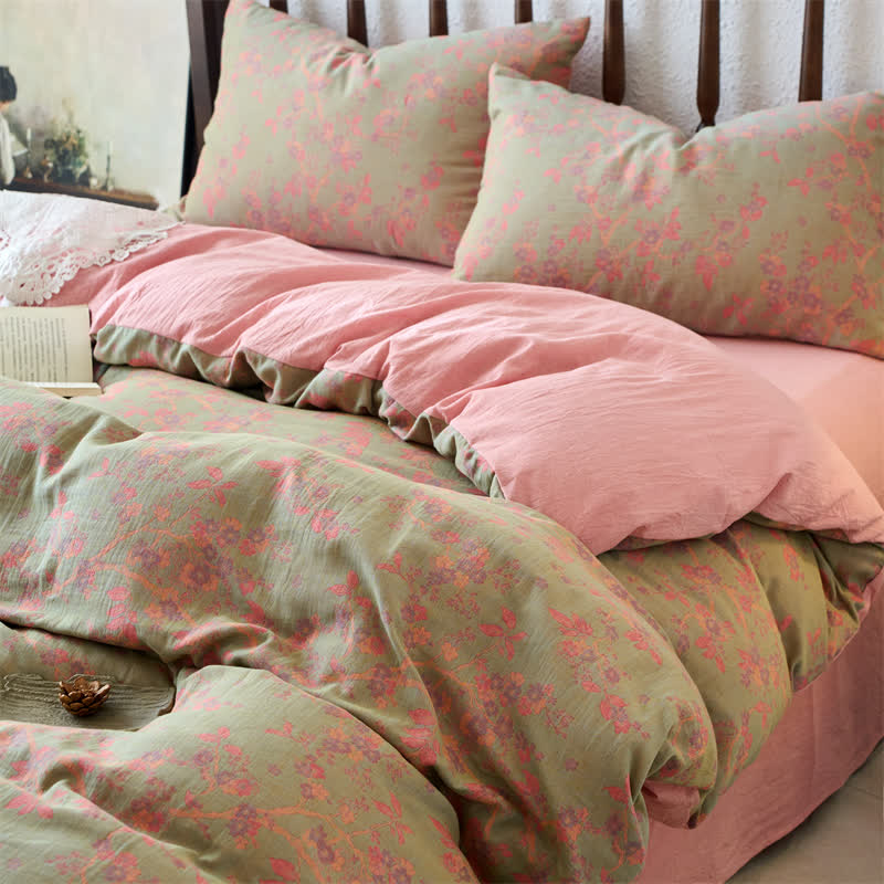 Jacquard Gauze Floral Cotton Bedding Set (4PCS)
