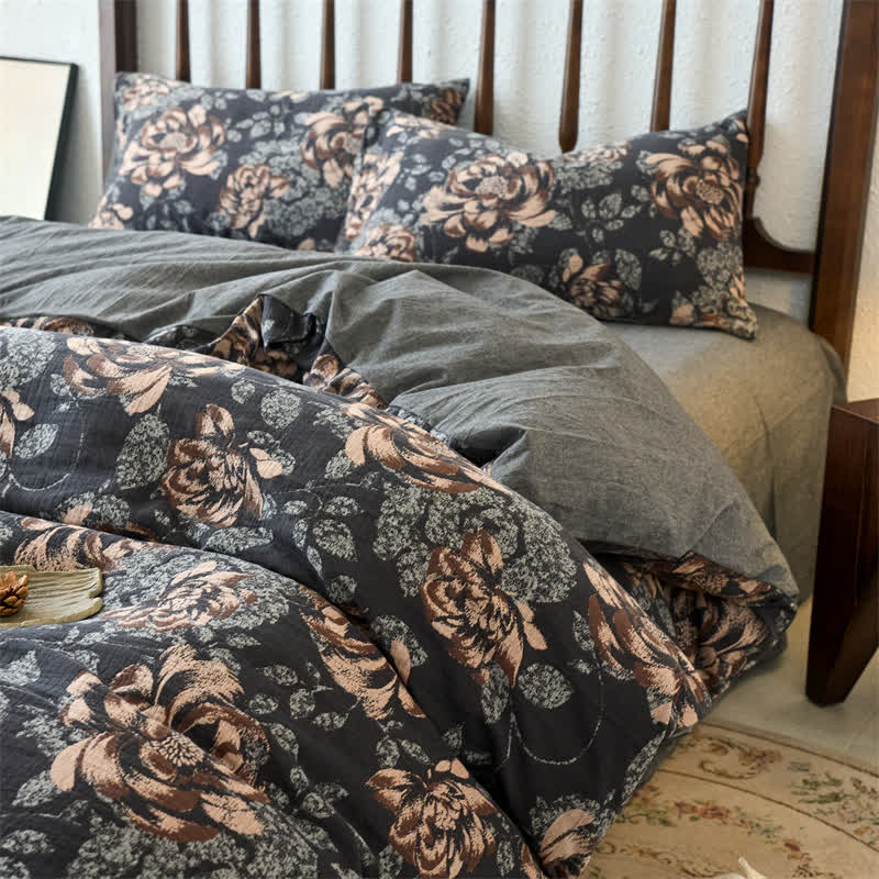 Retro Cotton Gauze Jacquard Floral Bedding Set(4PCS)