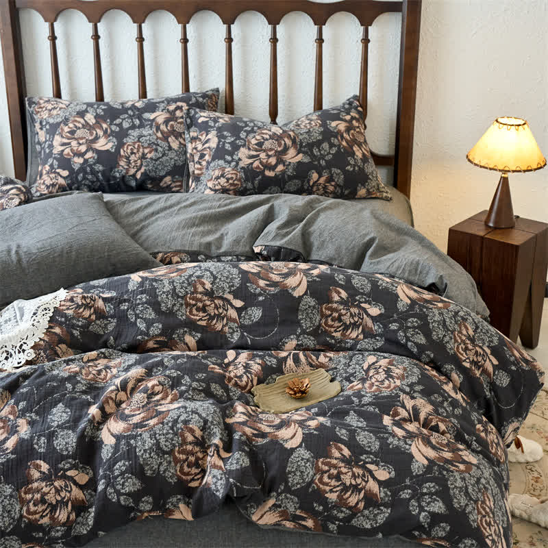Retro Cotton Gauze Jacquard Floral Bedding Set(4PCS)