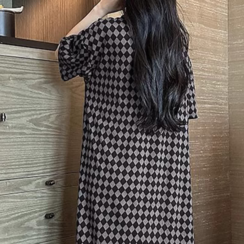 V-neck Plaid Modal Loose Buttoned Nightdress