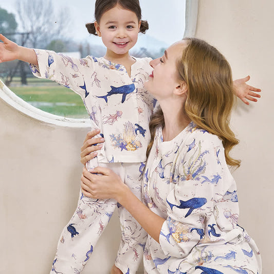 Underwater World Bamboo Fiber Parent-child Pajama Set